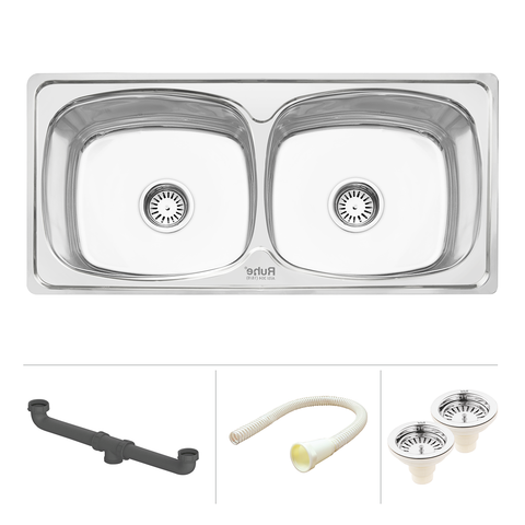 Trueliving Modern Silver_Square Double Bowl Premium Stainless Steel Kitchen Sink (32 x 20 x 8 inches)