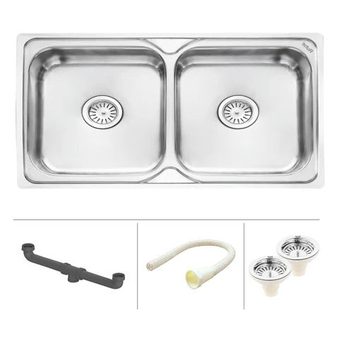 Trueliving Luxury Silver_Oval Double Bowl (45 x 20 x 9 inches) 304-Grade Kitchen Sink