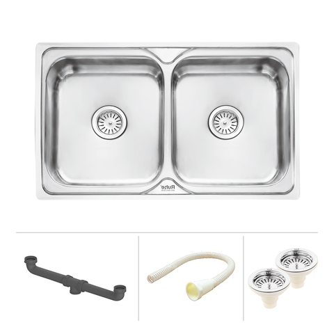 Trueliving Facy Silver_Oval Double Bowl Premium Stainless Steel (45 x 20 x 9 inches) Kitchen Sink