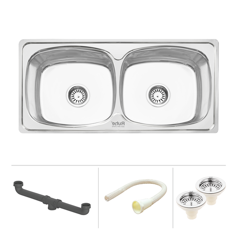 Trueliving Modern Silver_Square Double Bowl (45 x 20 x 9 Inches) 304-Grade Kitchen Sink