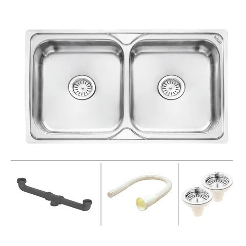 Trueliving Luxury Silver_Square Double Bowl (37 x 18 x 8 inches) 304-Grade Kitchen Sink
