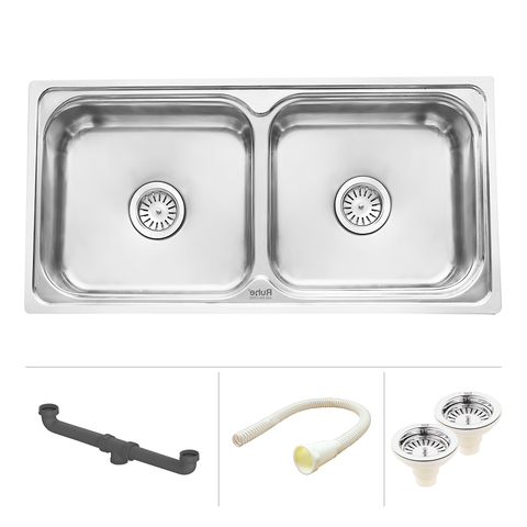 Trueliving Facy Silver_Square Double Bowl (32 x 20 x 8 inches) 304-Grade Kitchen Sink