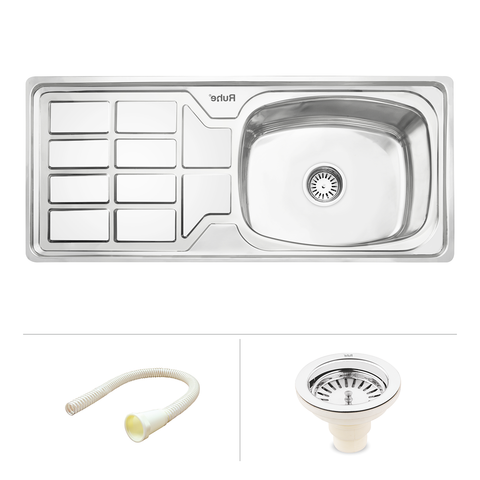Trueliving Facy Silver_Square Single Bowl (37 x 18 x 8 Inches) 304-Grade Stainless Steel Kitchen Sink with Drainboard