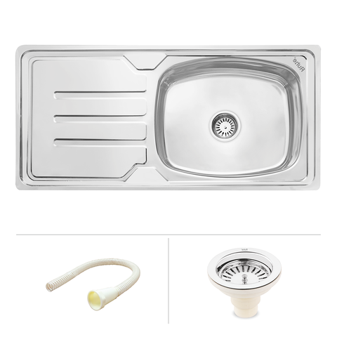 Trueliving Facy Silver_Square Single Bowl (37 x 18 x 8 Inches) Premium Stainless Steel Kitchen Sink with Drainboard
