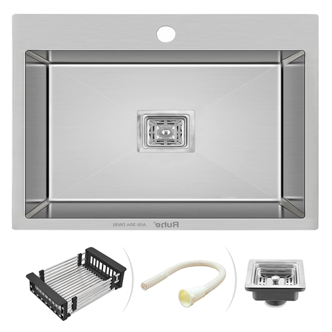 Trueliving Facy Silver_Handmade Single Bowl 304-Grade Kitchen Sink (24 x 18 x 10 Inches) with Tap Hole