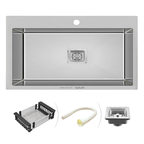 Trueliving Modern Silver_Handmade Single Bowl 304-Grade Kitchen Sink (32 x 18 x 10 Inches)