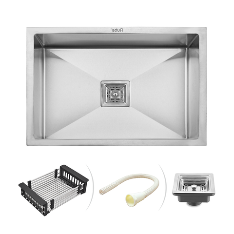 Trueliving Luxury Silver_Handmade Single Bowl 304-Grade Kitchen Sink (32 x 20 x 10 Inches) with Tap Hole