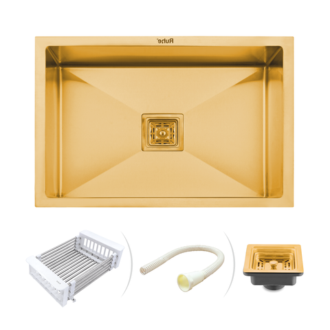 Trueliving Facy _Yellow Gold Handmade Single Bowl Premium Stainless Steel Kitchen Sink ( 24 x 18 x 10 Inches)