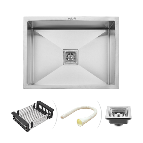 Trueliving Facy Silver_Handmade Single Bowl 304-Grade Kitchen Sink (20 x 17 x 10 Inches) with Tap Hole