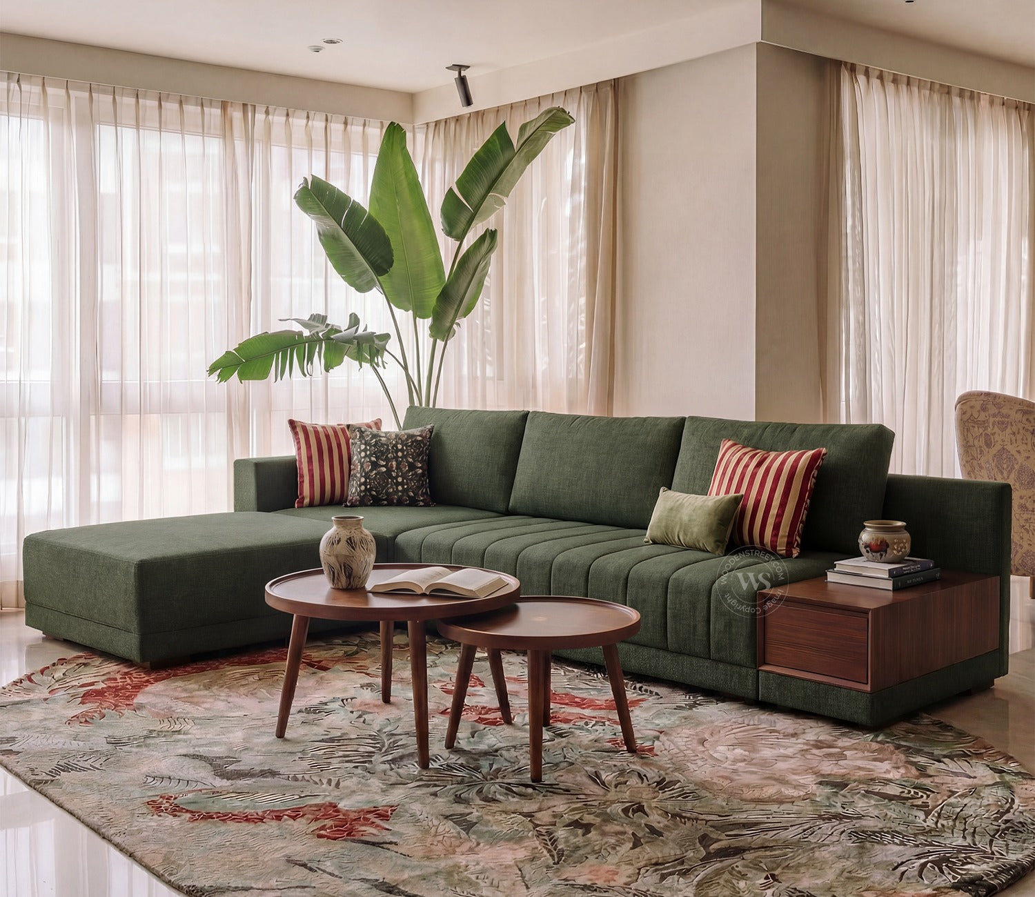 Oasis L-Shape Left Aligned Sectional Sofa (Sage Green)