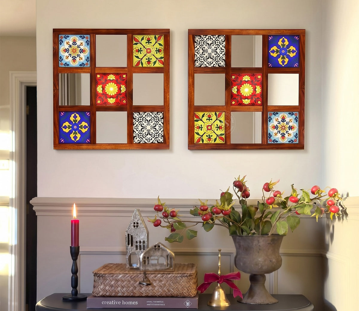Bohemian Set of 2 Mirror with Frame (Honey Finish)