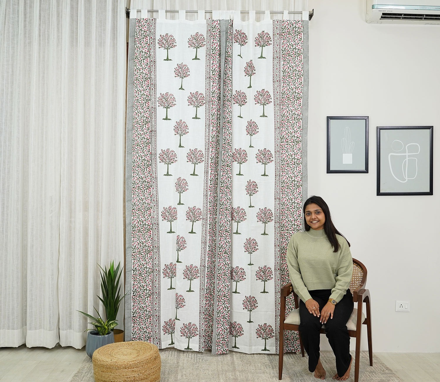Happy Tree Jaal 1 Piece Curtain (White, 7 Feet)