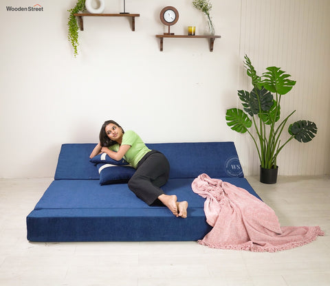 Voltz Fabric Sofa Cum Bed (72 x 72 Inch, Azure Blue)