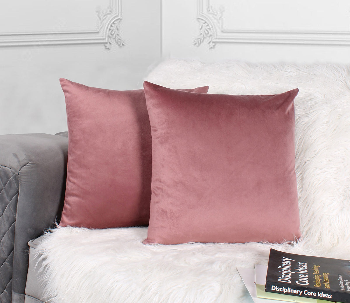 Cupid Velvet Cushion Cover - Pack of 1 (18 x 18 inch, Salmon Pink)
