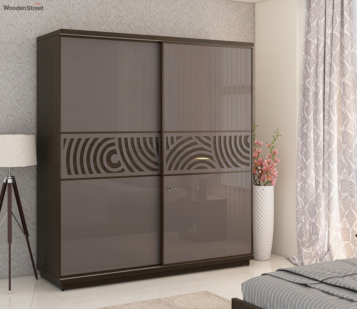 Kosmo Ripples 2 Door Sliding Wardrobe in High Gloss Basalt Grey Finish