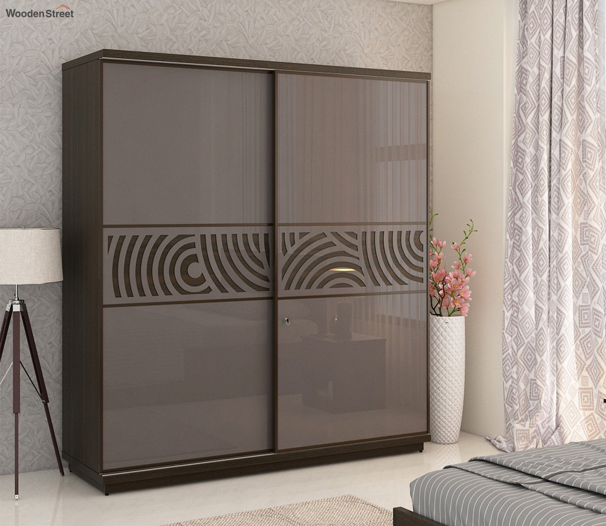 Kosmo Ripples 2 Door Sliding Wardrobe in High Gloss Basalt Grey Finish