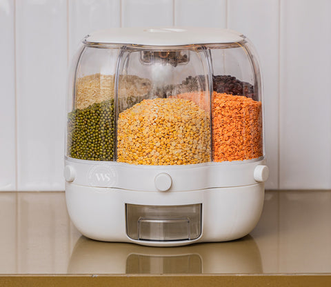 Grainery 6- Compartment All-In-One Rotating Grain Dispenser (White, Small)