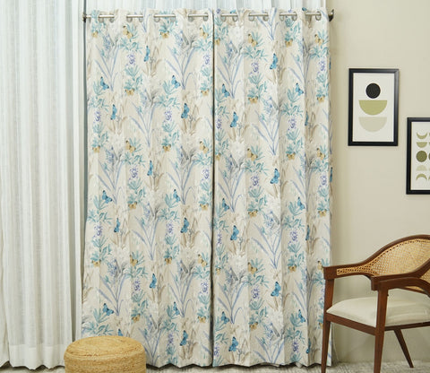 Butterfly 1 Piece Light-Filtering Curtain (Blue, 7 Feet)