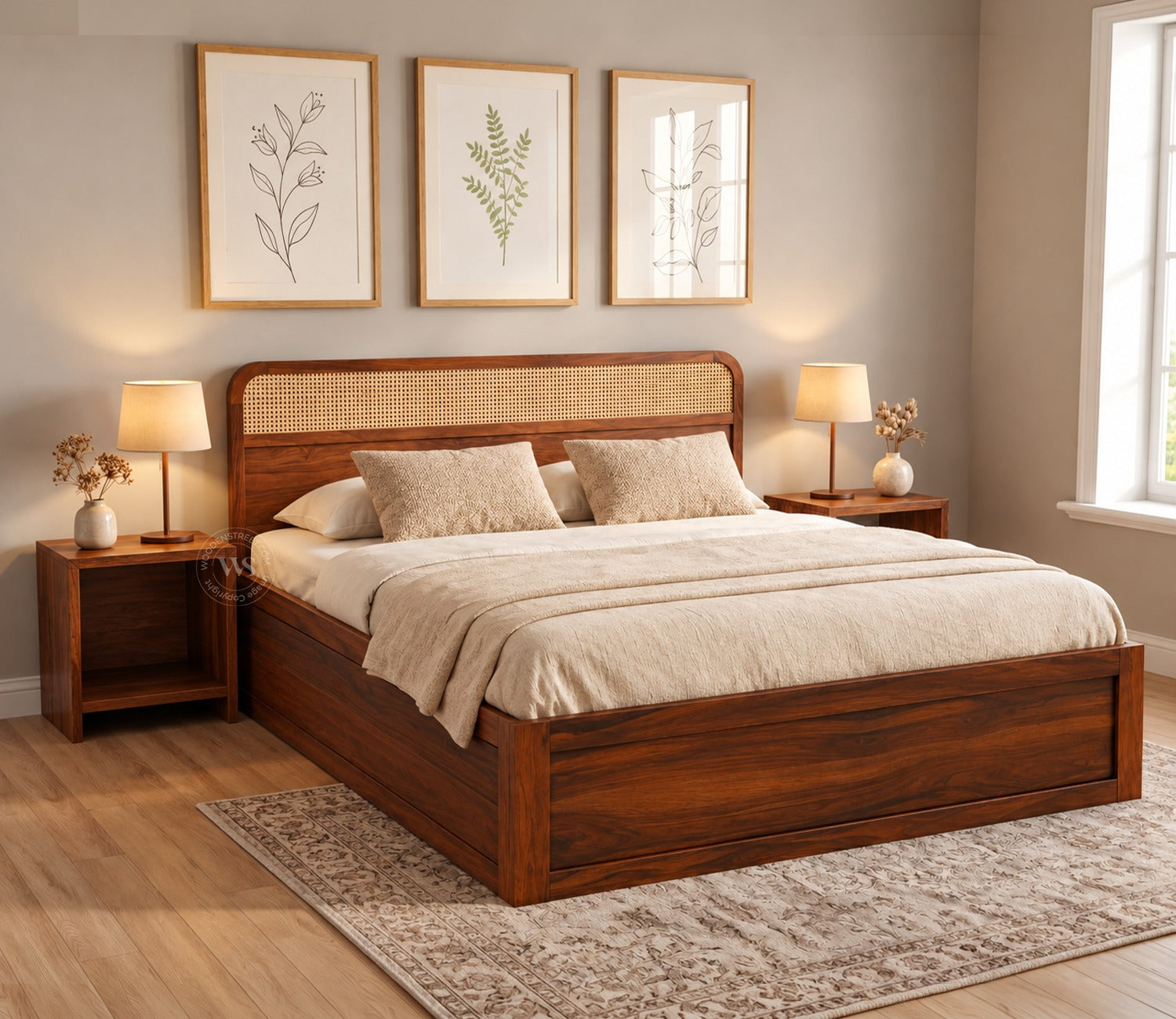Balikos Sheesham Wood Box Storage Bed (King Size, Teak Finish)
