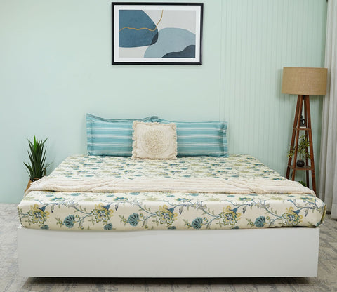 Venusa Classic Printed King Size Bedsheet (Green)