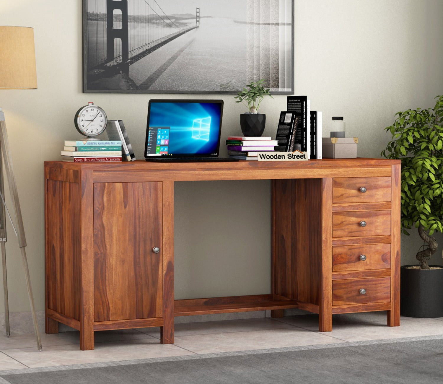 Brason Computer Table (Honey Finish)