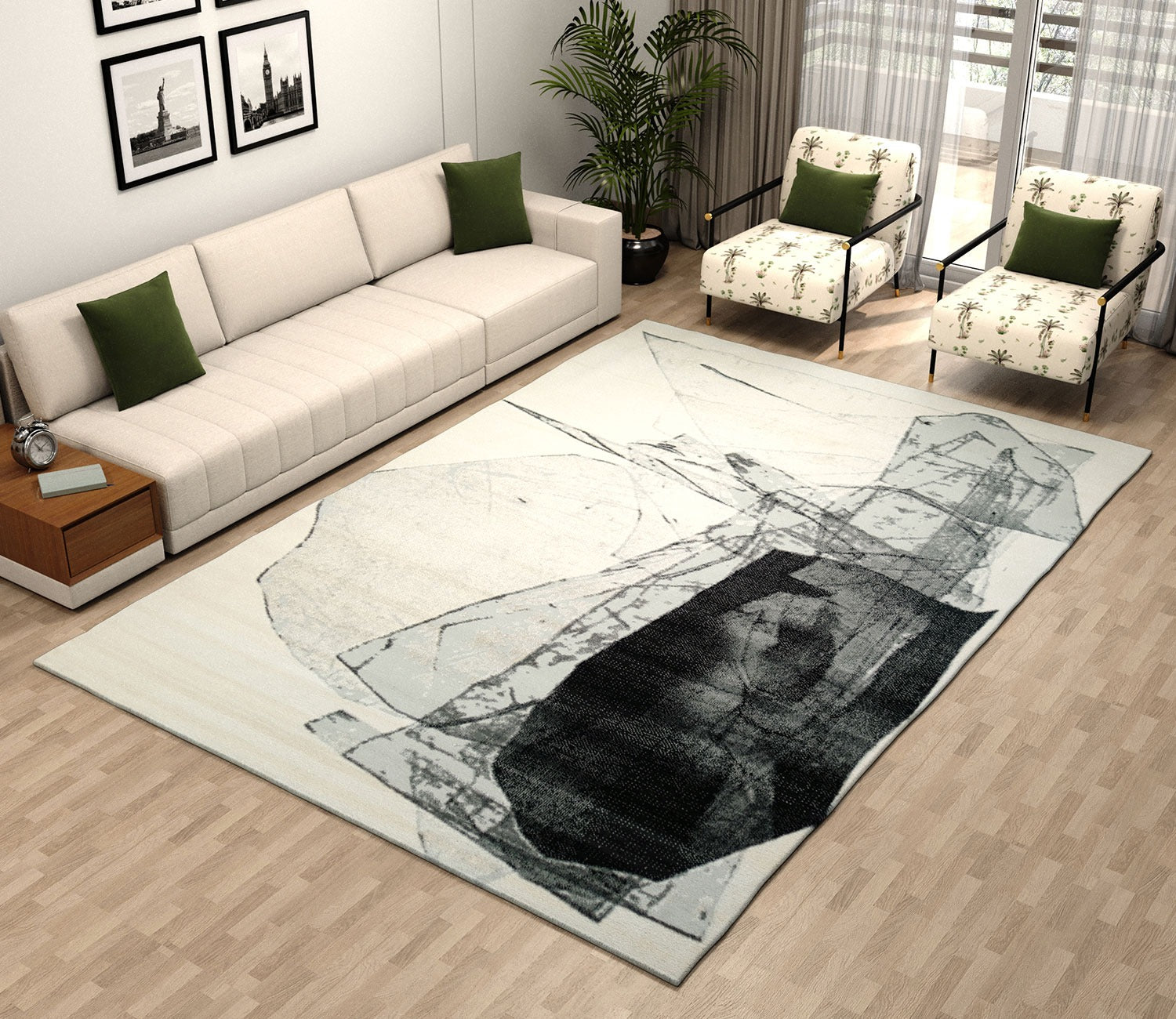 Bergen Black and White Abstract Pattern Carpet  (11 x 7 Feet)