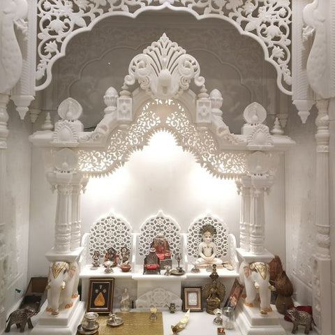 Trueliving Mandir | Marble Temple 1.8 for Home & Offices |Solid Surface - Size - H: 48" x W: 44"— D: 21.5"
