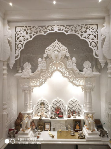 Trueliving Mandir | Marble Temple 1.8 for Home & Offices |Solid Surface - Size - H: 48" x W: 44"— D: 21.5"