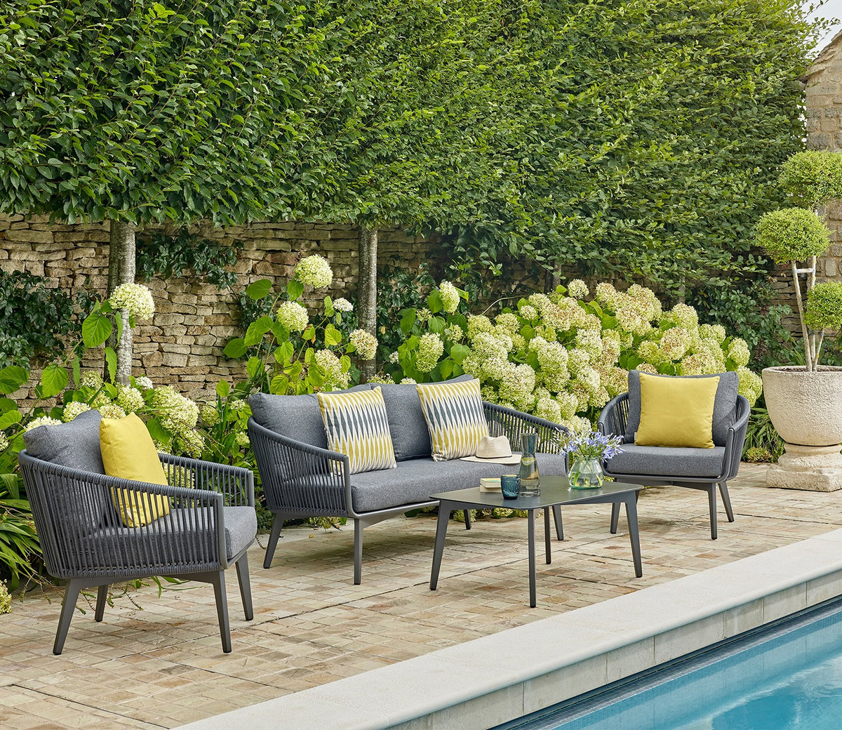 Grey Rope 4 Seater Sofa Set With Table And Grey Cushion color