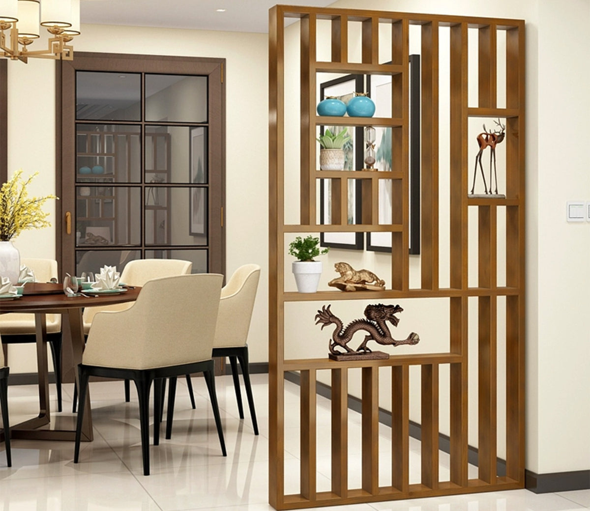 Wooden Brown Handcrafted Assembled Wooden Partition