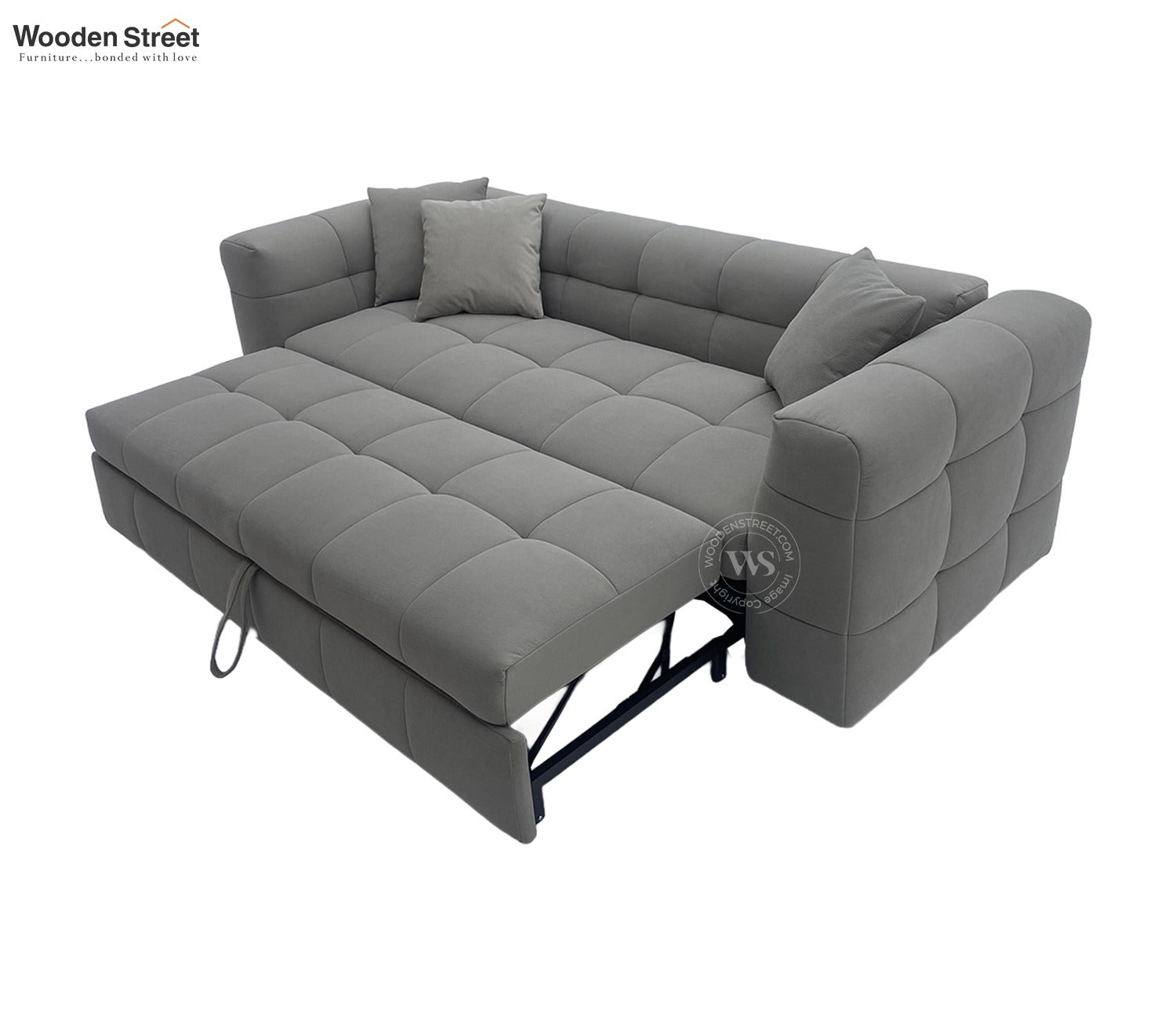 Cinnaro Modern Sofa Cum Bed with Pull Out Conversion and Tufted Design (Grey)