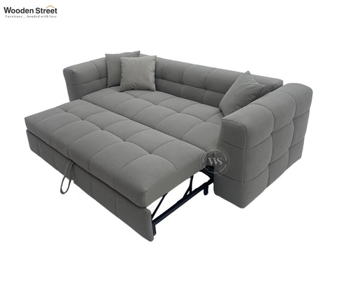 Cinnaro Modern Sofa Cum Bed with Pull Out Conversion and Tufted Design (Grey)