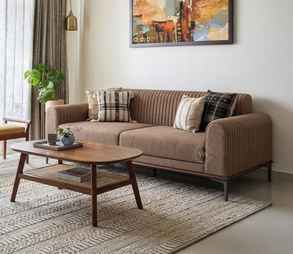 Lorenz 3 Seater Sofa (Cotton, Sand Brown)