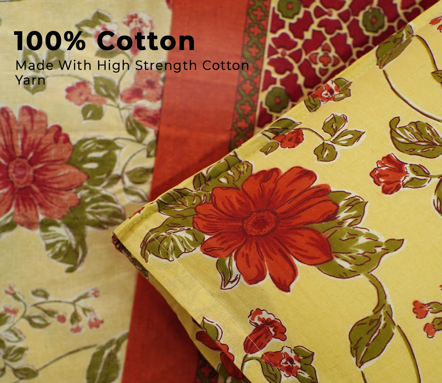 120 TC Floral Jaipuri Printed Cotton Double Bedsheet With 2 Pillow Cover