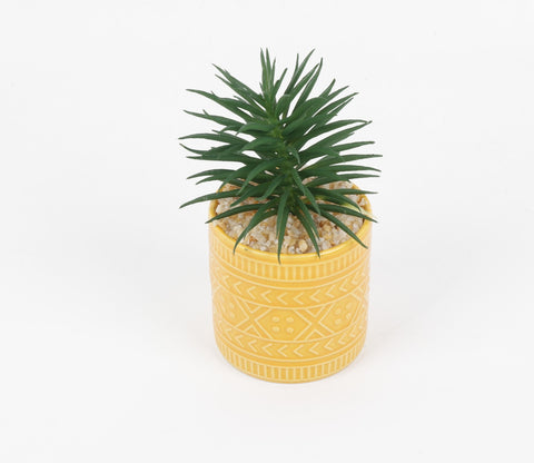 Beamify Ceramic Pot With Artificial Flowers (Yellow)
