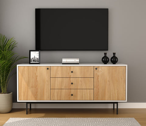 Biscove Modern Cabinet with Designer Textured Surface & Metal Base (Engineered Wood, Santana Pattern)
