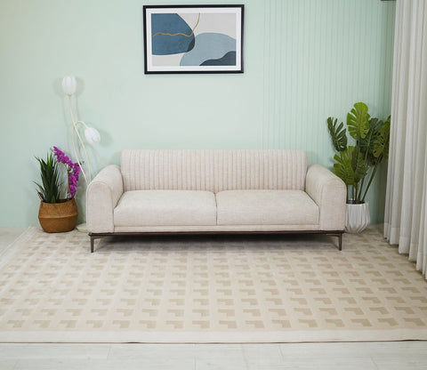 Bricka White and Beige Checkered Carpet  (11 x 7.8 Feet)
