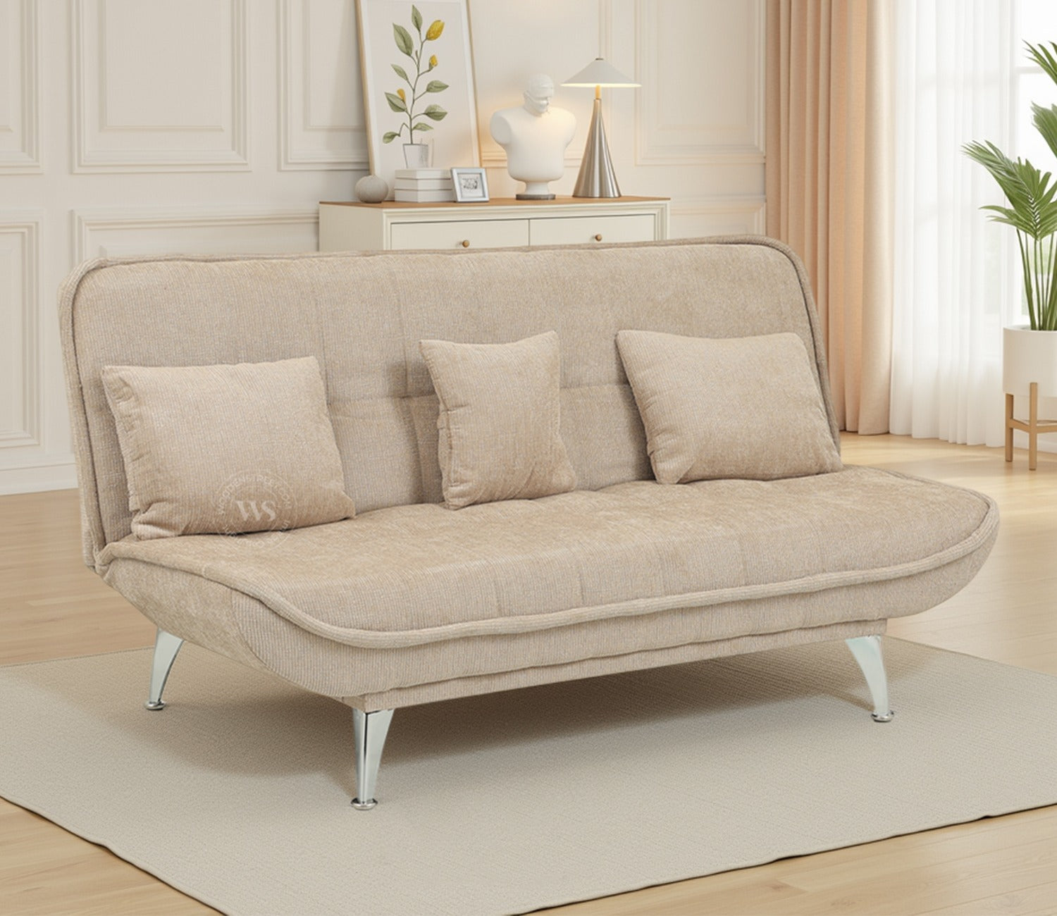 Bastion Premium Upholstery Fabric Sofa cum Bed (Beige)