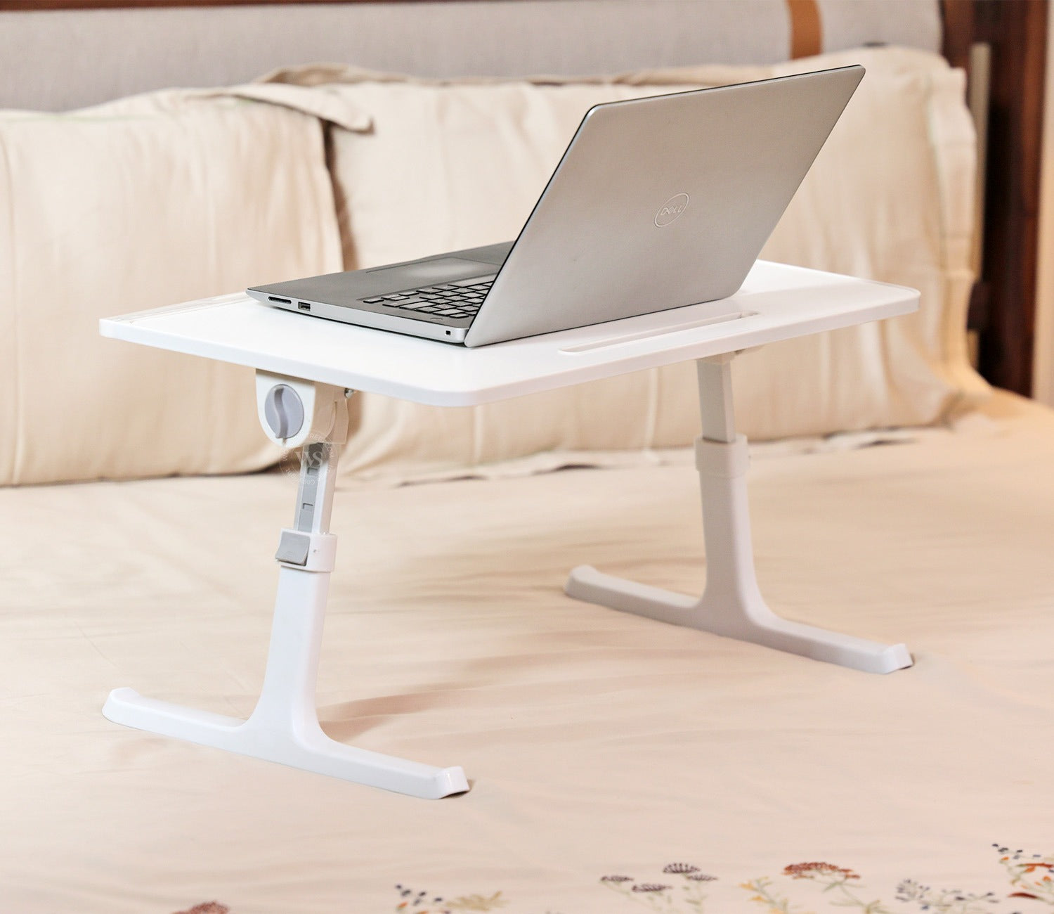 Nerdy Height Adjustable and Foldable Engineered Wood Breakfast, Study and Laptop Table (White)