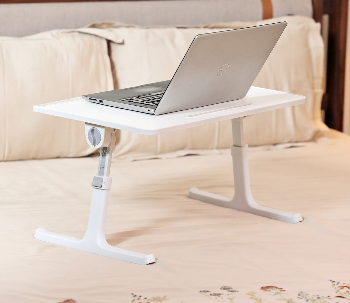 Nerdy Height Adjustable and Foldable Engineered Wood Breakfast, Study and Laptop Table (White)