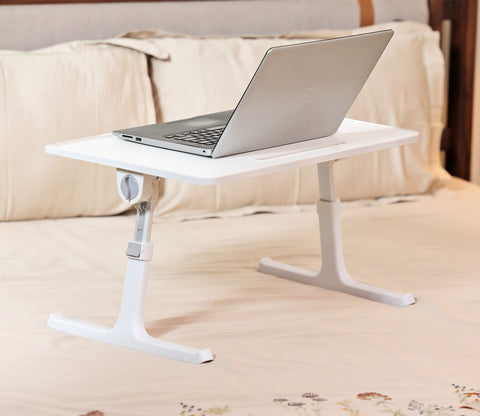 Nerdy Height Adjustable and Foldable Engineered Wood Breakfast, Study and Laptop Table (White)