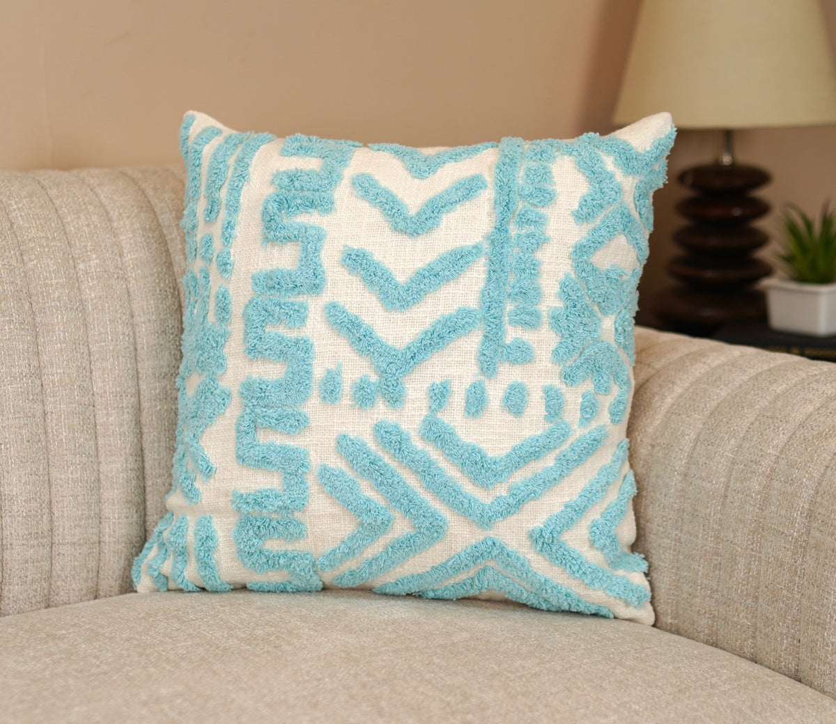Cotton 100% Tufted Cushion Cover Set of 1 (Blue, 18 x 18 Inch)
