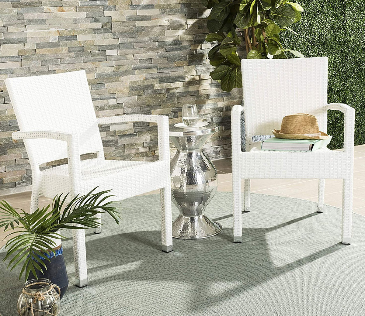 White Rattan And Wicker Patio Chair (Set Of 2)