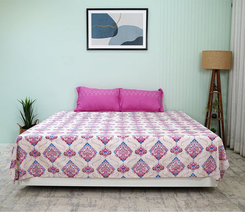 Adorn Moments Queen Size Bedsheet (Pink)