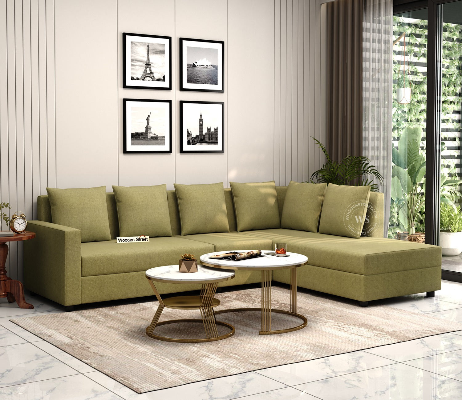 Sible 6 Seater Right Aligned Fabric L Shape Sofa (Cotton, Fresh Mint)