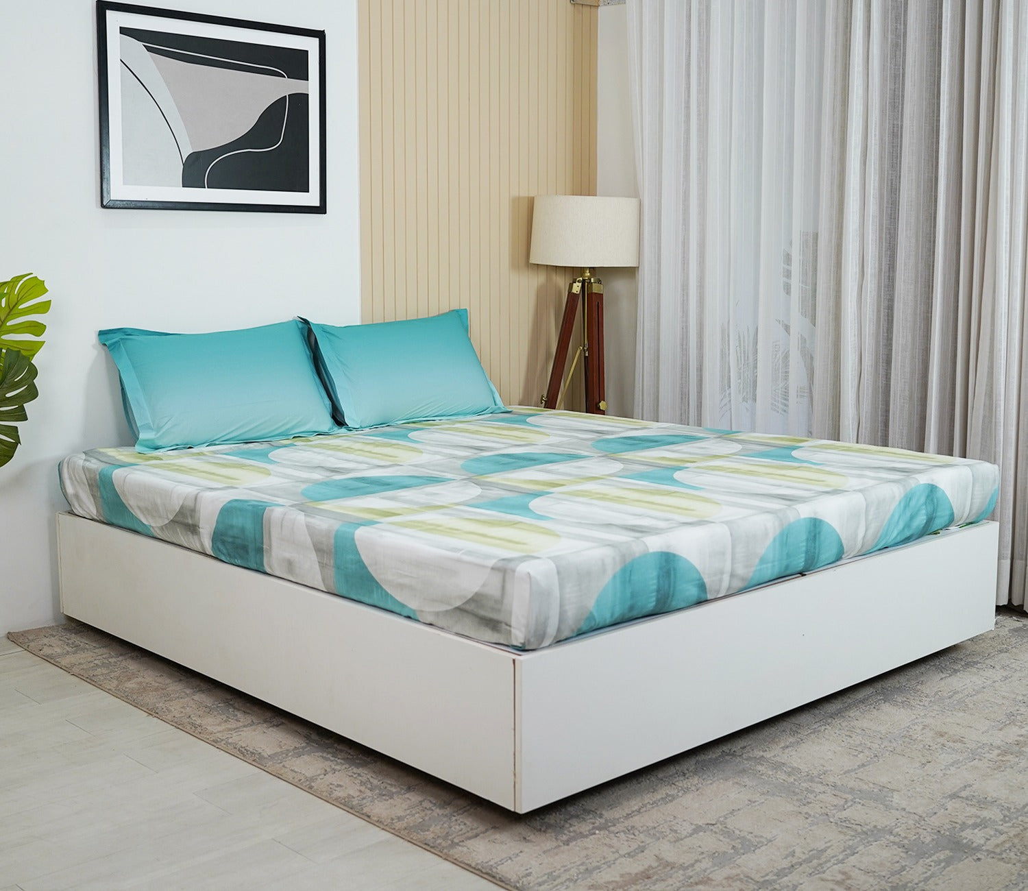 Circle 180 TC Flat Pure Cotton King Size Bedsheet With 2 Pillow Covers (Blue)