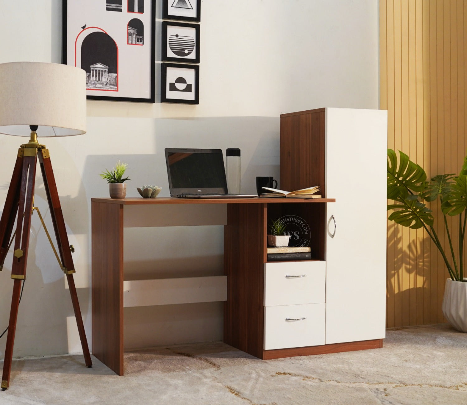 Alister Engineered Wood Study Table (Exotic Teak Frosty White)