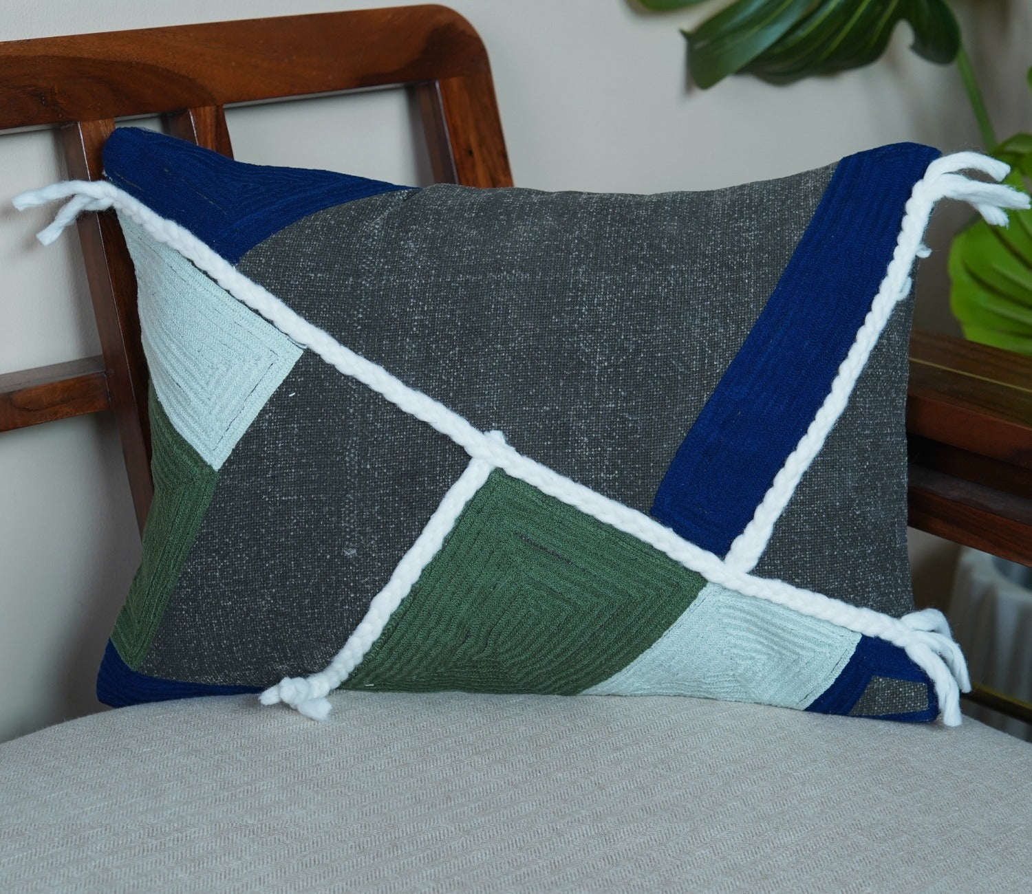 Braided Tasseled Multi Cotton Cushion Cover -14 x 20