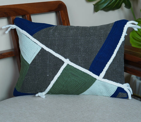 Braided Tasseled Multi Cotton Cushion Cover -14 x 20