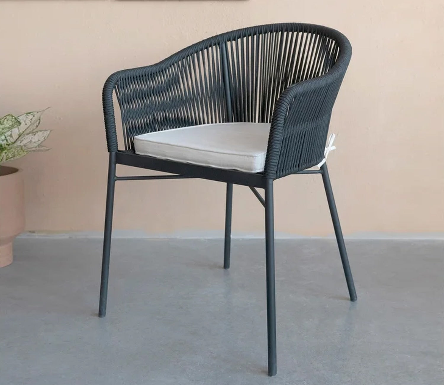 Black Rope 2 Seater Chair Set With Off White Cushions